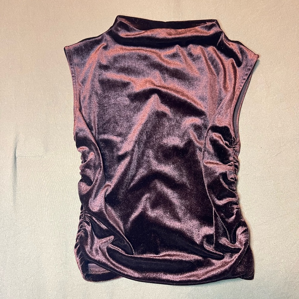 Commense Velvet Mockneck Tank Top - Dark Brown / XS